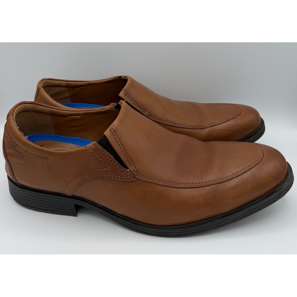 Clarks Collection Men Tan Leather Extreme Comfort Slip On Loafers Apron Toe 9.5